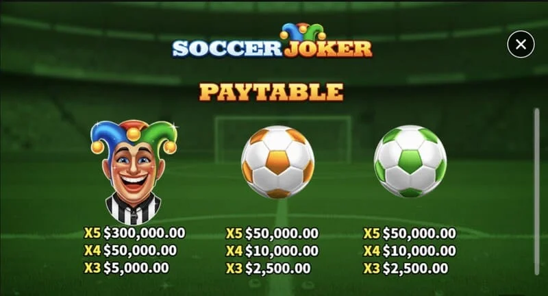 Soccer Joker - jedwali la malipo, ukurasa wa kwanza